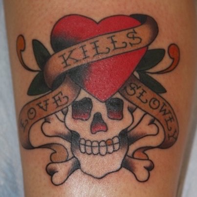 Stiker love kills Vector label with skull rose birds ribbon and the  words love kills  web graphics tattoo  CanStock