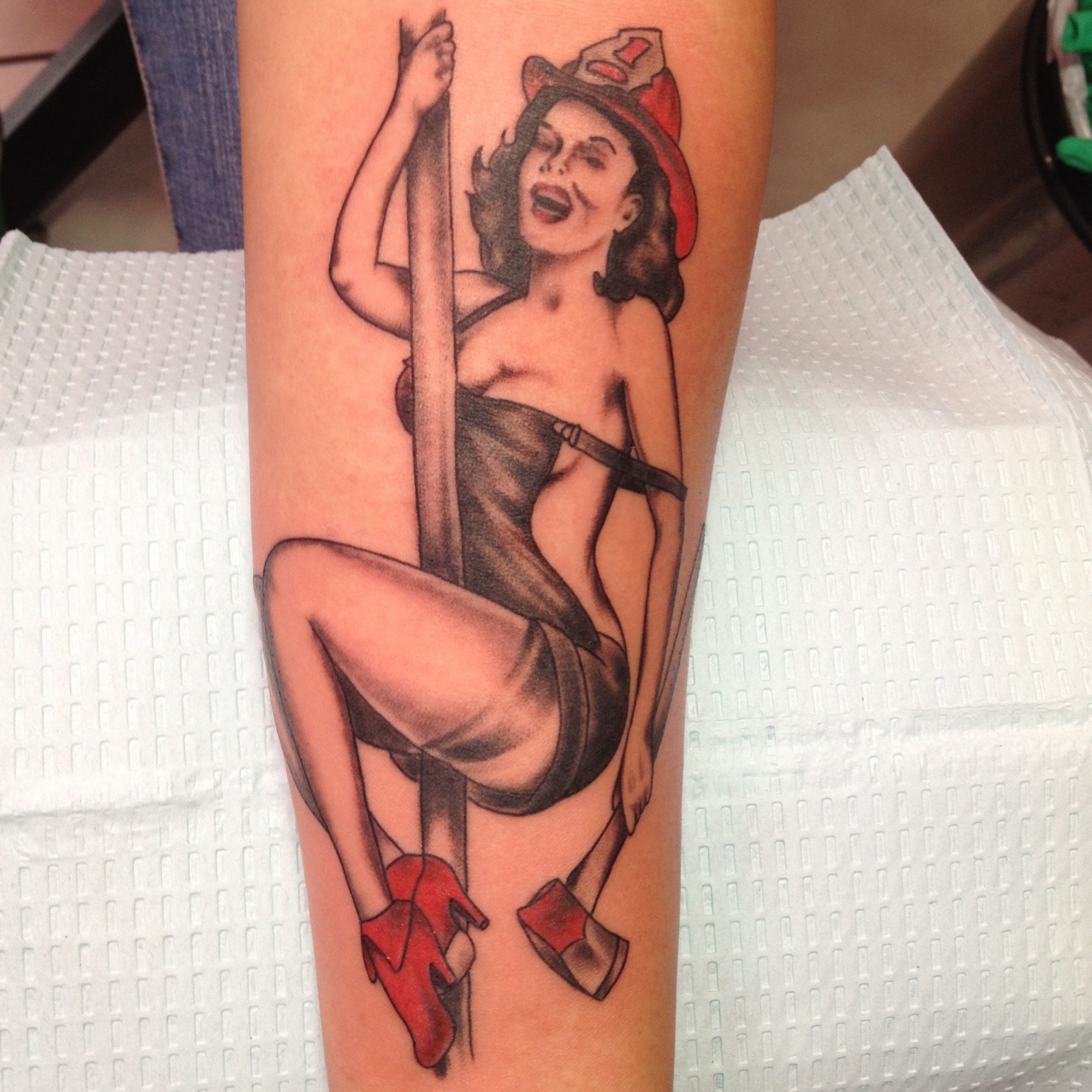 Color Tattoo Firefighter Pin-up - Raw Ink Studio